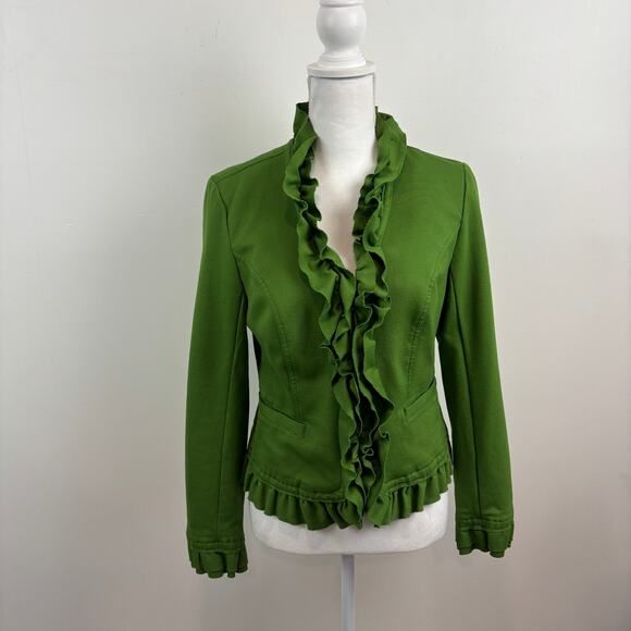 INC Emerald Green Ruffle Trim Jacket – Vintage Inspired Art Teacher – Women’s M - Picture 8 of 8
